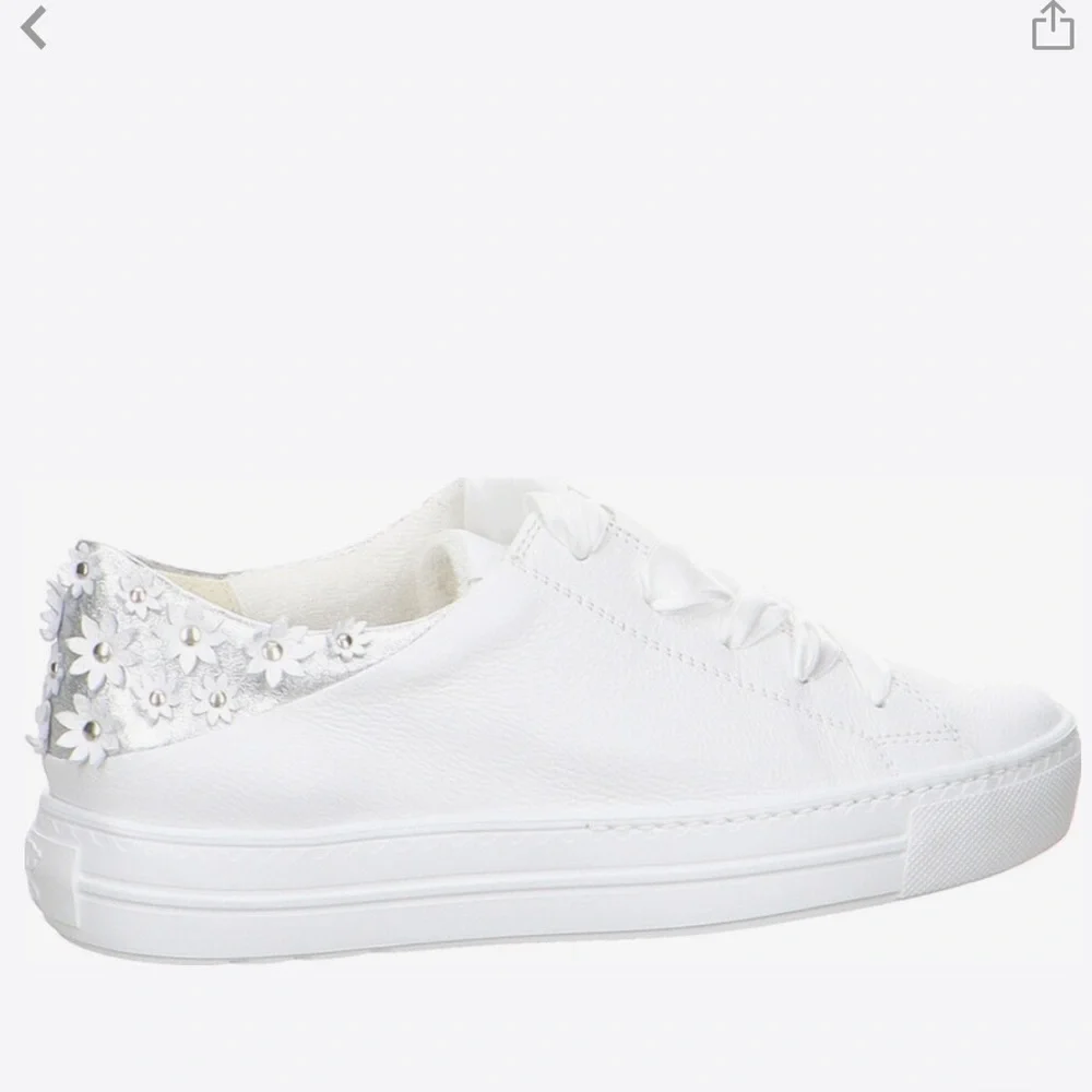 PAUL GREEN White Leather sneakers floral detail on back size US 5.5 - Picture 3 of 13